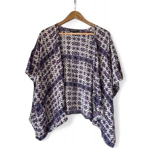 Kimono Open Front Cover Up Purple White Patterned Bohemian Style